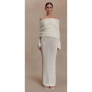 MESHKI Ruched Knit Maxi Skirt - Ivory XLARGE